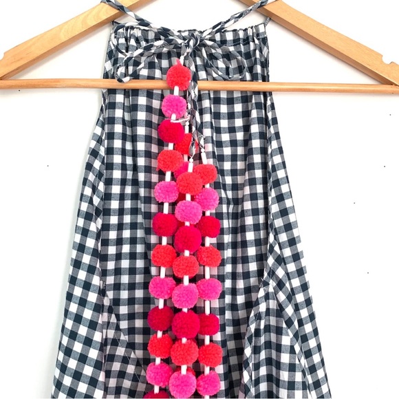 SUNDRESS GINGHAM DRESS WITH POM POM BACK- SIZE M/L. Wore once. - Picture 4 of 5